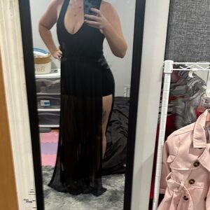 Elegant Black Halter Maxi Dress romper